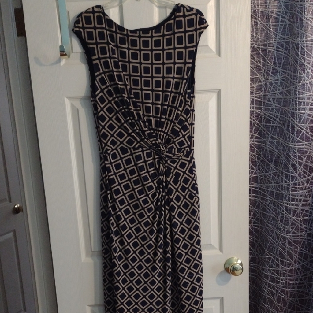 Ralph Lauren Black and Cream Geometric Midi Dress